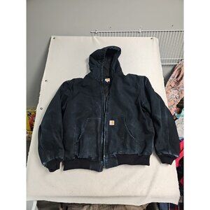 VINTAGE Carhartt J140 Jacket Men XL Black Canvas Hooded Lined USA Made Distresse